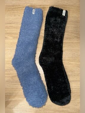 NEW UGG Womens Plush Fuzzy Set of 2 Crew Socks - Black & Blue. Size Medium.
